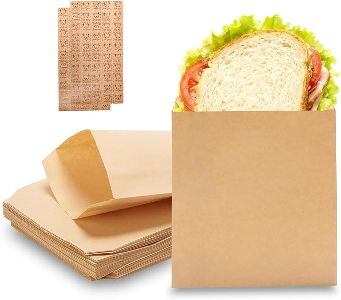 100-Pack 6x8 Inch Kraft Paper Sandwich Bags with 100 Bear Stickers for Sealing, –Small Paper Sn... | Amazon (US)