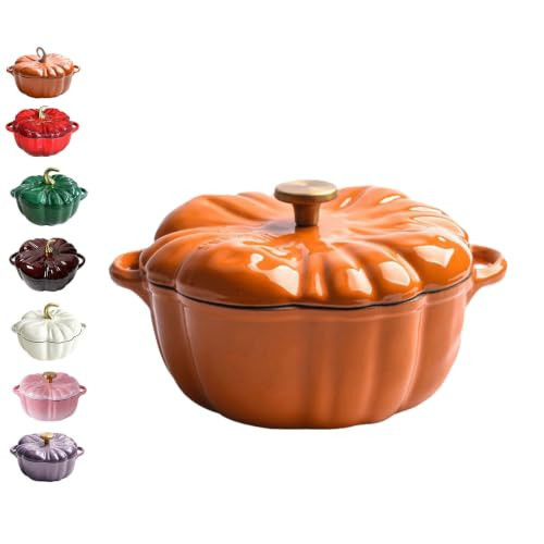 Pumpkin Dutch Oven with Lid, Halloween Cookware, Enameled Pumpkin Pot for Soup, Stew, Thanksgiving Gift (20cm Orange,Round Knob) | Amazon (US)