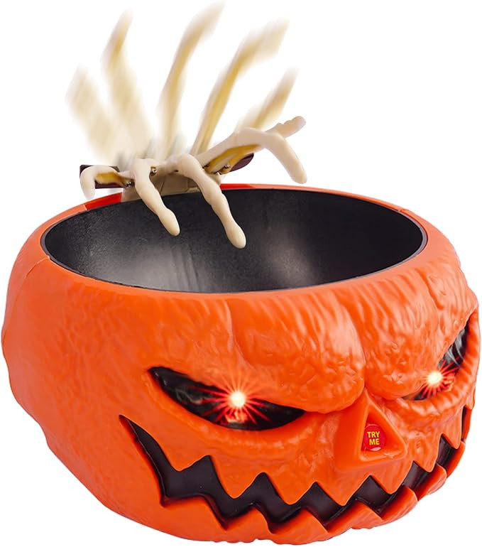 Halloween Candy Bowl, Animated Pumpkin Candy Holder, Lighted Red Eyes and Sound Candy Dish with M... | Amazon (US)