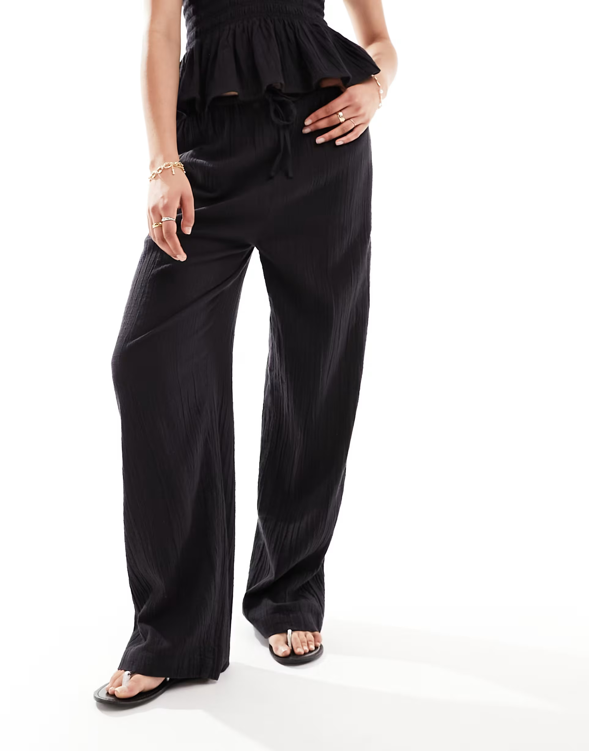 IIsla & Bird narrow waist beach trouser co-ord in black | ASOS (Global)
