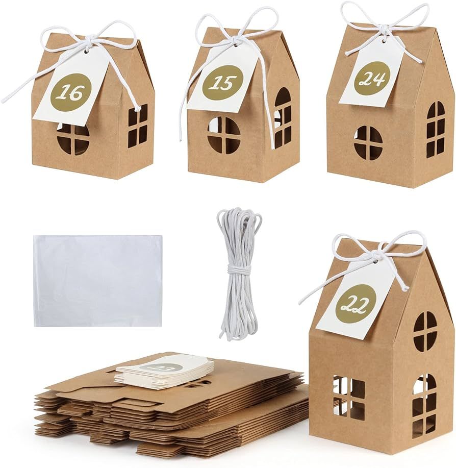 GWHOLE Set of 24 Kraft Paper House Shaped Gift Boxes to Fill Christmas Advent Calendar 2023with H... | Amazon (US)