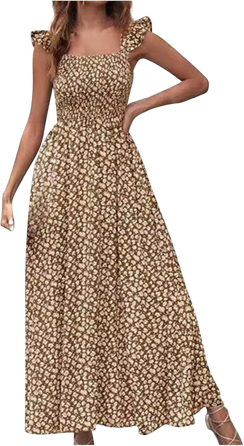 Women's Ruffles Sling Dresses Boho Polka Dots Printed Summer Sleeveless Beach Party Casual Long B... | Amazon (US)