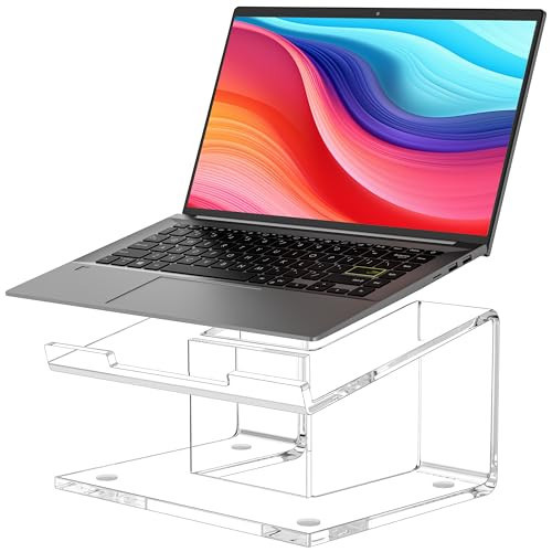 FUCDTEFC Acrylic Laptop Stand for Desk, Laptop Riser for 10-15.6 Inch Laptops, Ergonomic Computer Stand Holder Compatible with Macbooks and Notebooks- Clear | Amazon (US)