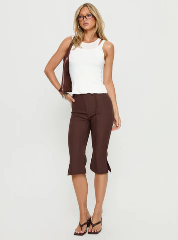 Giorgie Belted Capri Pant Chocolate Brown | Princess Polly US