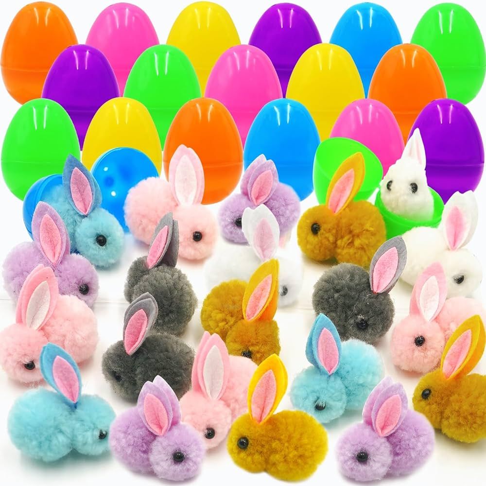 24 Pack Easter Eggs Fillers with Plush Bunny, Easter Basket Stuffers Mini Colorful Bunny, Filled ... | Amazon (US)