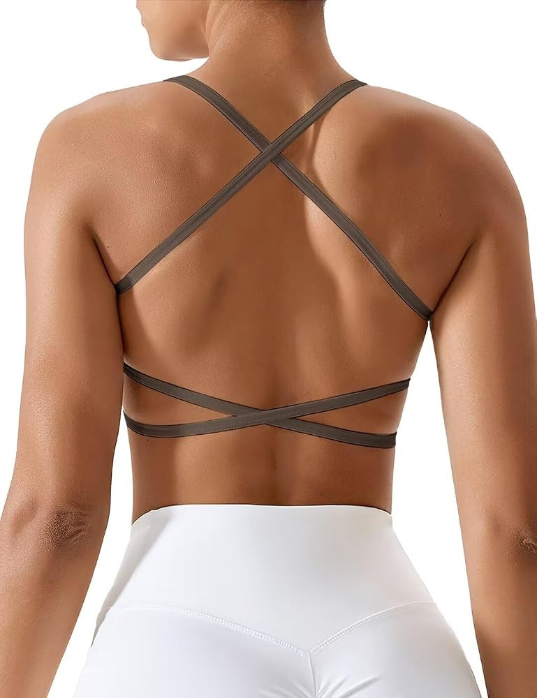 Vertvie Women's Strappy Sports Bras Backless Criss Cross Open Back Bras Padded Workout Yoga Bras ... | Amazon (US)