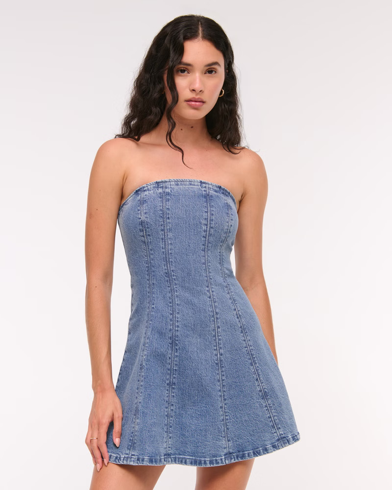 The A&F Mila Strapless Denim Mini Dress | Abercrombie & Fitch (US)