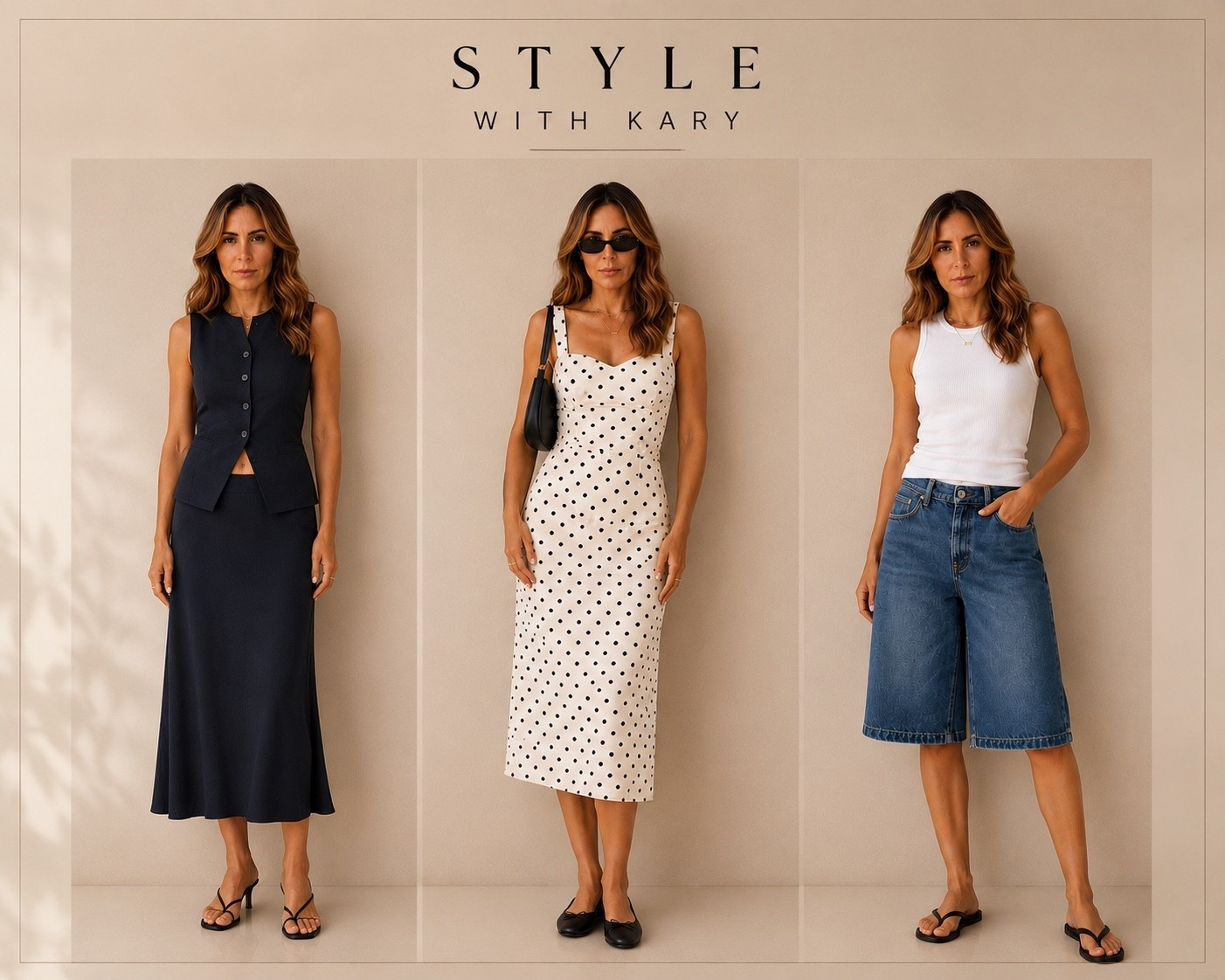 Three looks, one timeless wardrobe. 🤍✨

From polished tailoring to effortless denim and a classic polka dot dress, these are the pieces you’ll reach for season after season.

Shop every look through my LTK and build a wardrobe you’ll love wearing on repeat.

Which look is your favorite? 1, 2 or 3? 🤍  

Hashtags:
#LTKStyle #LTKFashion #ClassicStyle #TimelessWardrobe #CapsuleWardrobe #EffortlessStyle #EverydayChic #MinimalStyle #SummerStyle #StyleWithKary #NeutralStyle #FashionInspo #OutfitIdeas #WearOnRepeat #ChicStyle

#LTKootd #LTKOver40