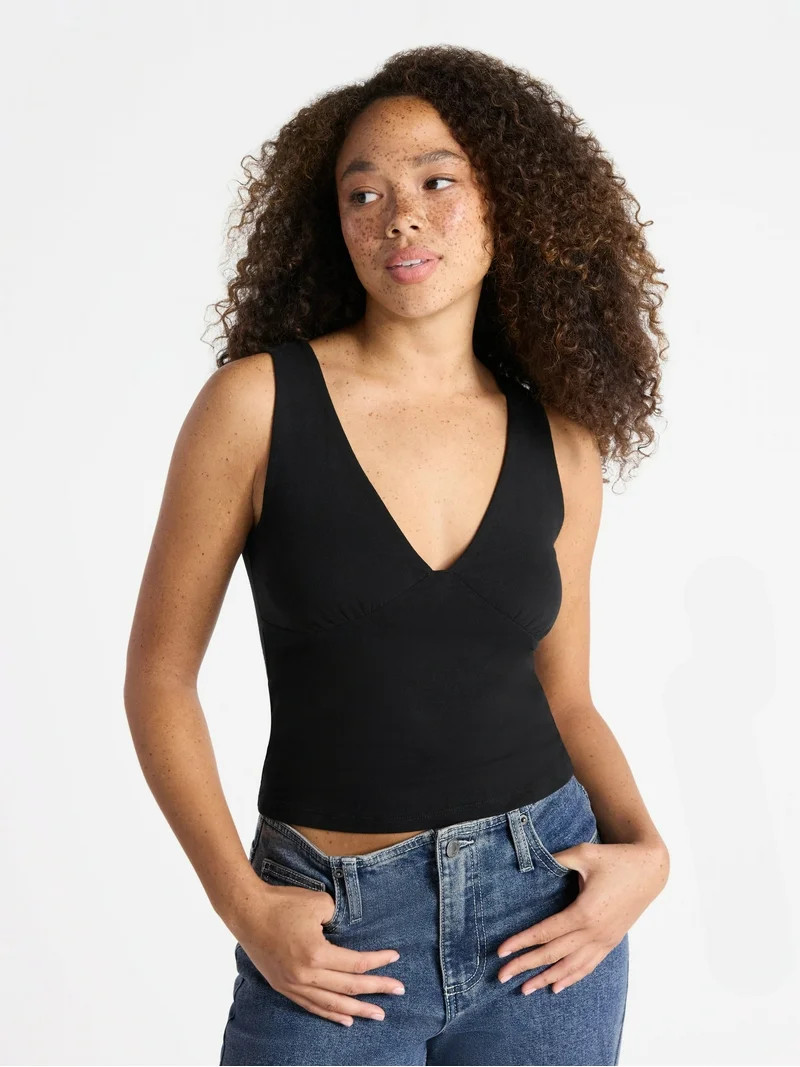 No Boundaries Plunge Neckline Tank Top, Women’s | Walmart (US)