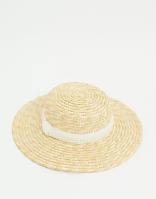 ASOS DESIGN natural straw boater with pearl band and size adjuster | ASOS (Global)