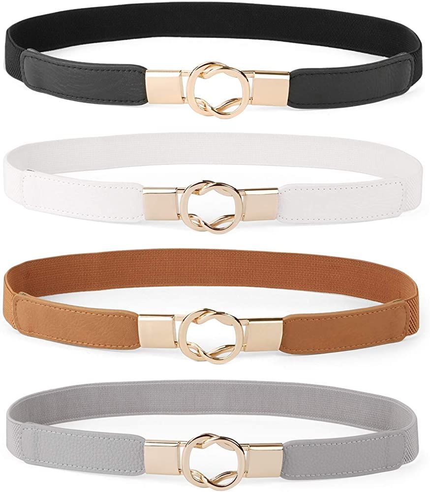 Women Skinny Belt for Dresses Retro Stretch Ladies Waist Belt Plus Size Set of 4 | Amazon (US)