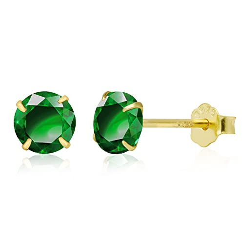 Tiny Emerald Earrings Green Earrings with 18K Gold Plated Sterling Silver Stud, Hypoallergenic Handmade Stud Earrings for Women Gift for Christmas New Year-5mm | Amazon (US)