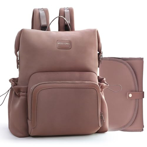 miss fong Diaper Bag Backpack - Baby Diaper Bag Neoprene Bag Large Capacity Neoprene Backpack with Diaper Changing Pad with 12 Pockets Pañaleras Para Bebe Baby Backpack for Mom & Dad -Mauve | Amazon (US)