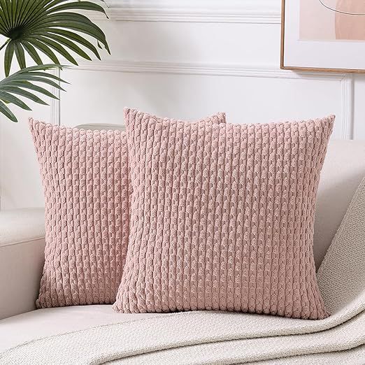 Fancy Homi 2 Packs Blush Pink Decorative Throw Pillow Covers 18x18 Inch for Couch Bed Sofa, Moder... | Amazon (US)