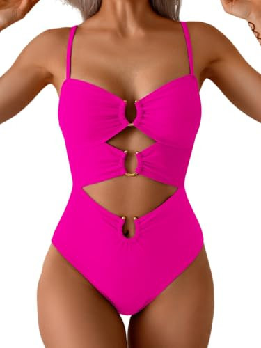 Eomenie One Piece Swimsuit for Women Ring Linked Monokini Sexy Bathing Suit Cutout Swim Suit Hot Pink | Amazon (US)