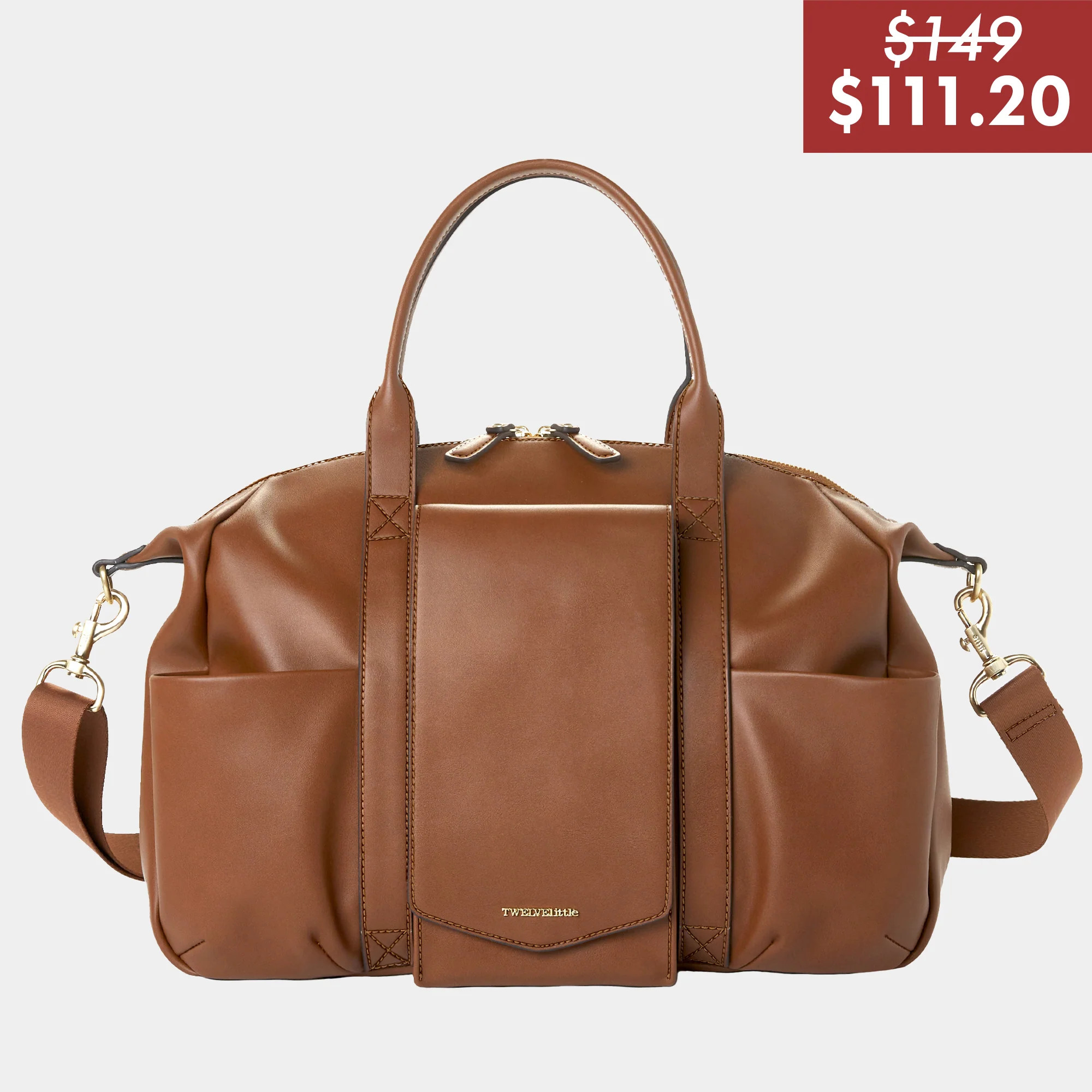 Peek-A-Boo Vegan Leather Diaper Bag Satchel 2.0 in Toffee | TWELVElittle