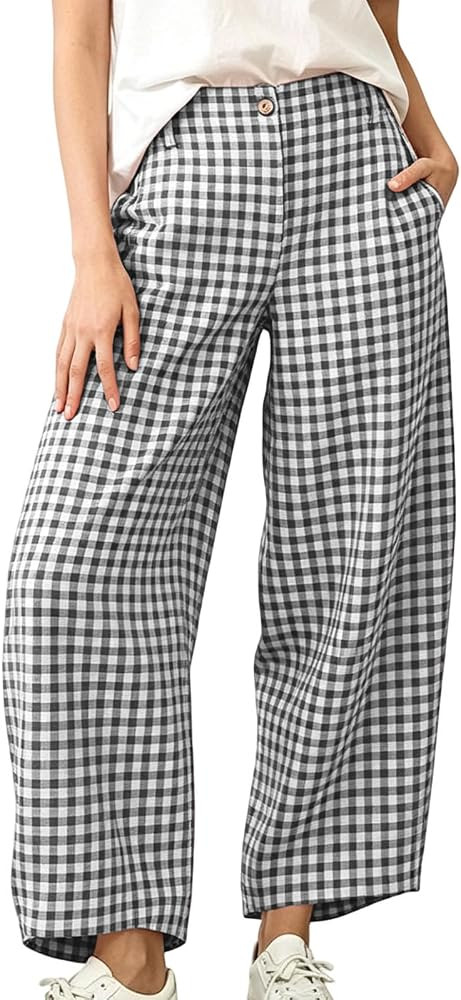 Gingham Barrel Pants for Women with Pockets,Summer Fall | Amazon (US)