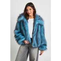 boohoo Women's Premium Collard Faux Fur Coat in Blue | Size: 12 | Boohoo.com (UK & IE)