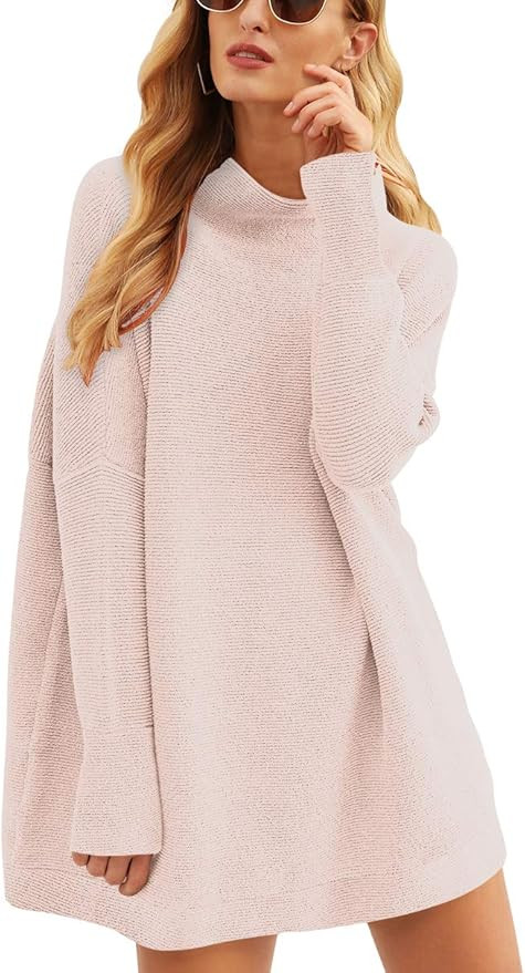 ANRABESS Women Casual Turtleneck Batwing Sleeve Slouchy Oversized Ribbed Knit Tunic Sweaters | Amazon (US)