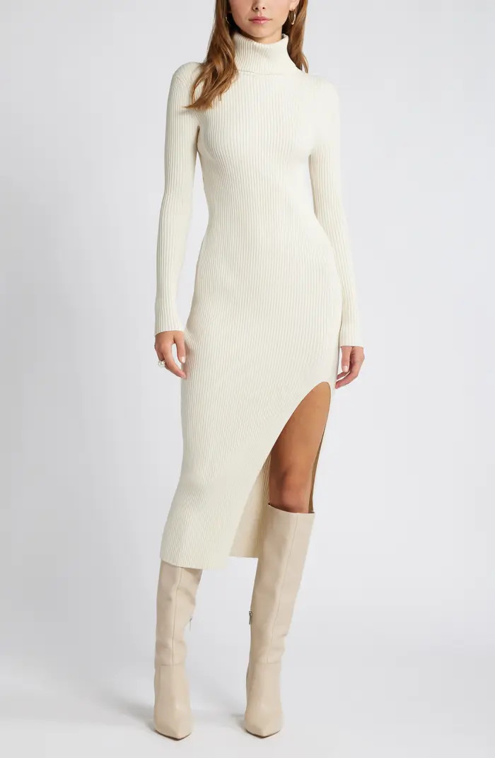 Open Edit Rib Long Sleeve Turtleneck Sweater Dress | Nordstrom | Nordstrom