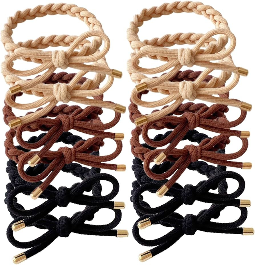 12 PCS Braided Hair Ties Bow Tie Hair Bracelets for Women Girls Elastic Hair Ties No Damage Ponyt... | Amazon (US)