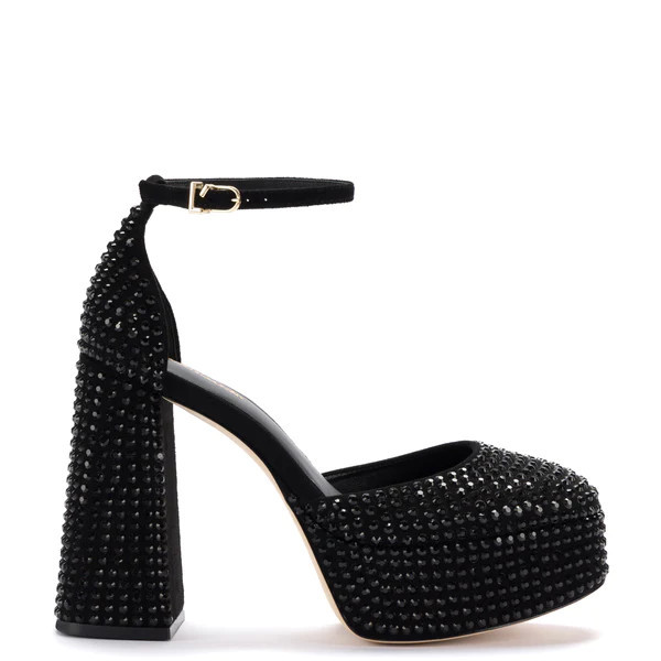 Ari Crystal Pump In Monochrome Black Suede | Larroude