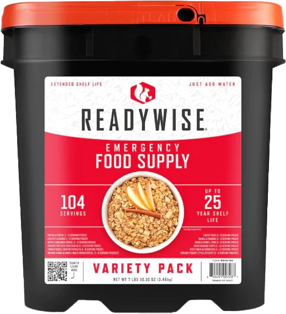 READYWISE - Variety Pack Bucket, 104 Servings, Emergency, MRE Meal & Drink Supply, Premade, Freez... | Amazon (US)