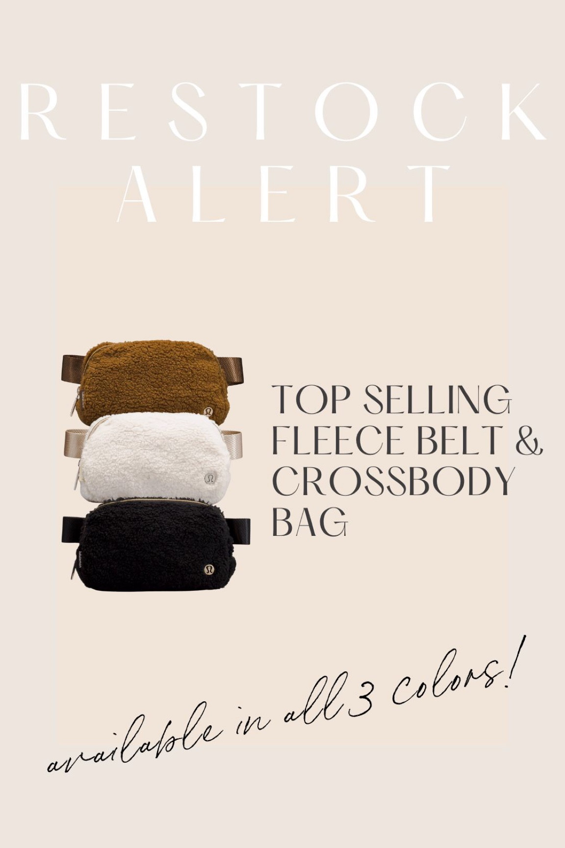 Lululemon fleece belt bag restocked!!!! I own it in white and brown – also love the black. Perfect for fall and can also be worn as a crossbody bag! This was a top seller last year and will sell out quick!!

Lululemon fall fashion, Lululemon fall, Lululemon Sherpa belt bag, Lululemon fleece belt bag, Lululemon fleece Crossbody bag, Lululemon Crossbody bag, fall Sherpa bag, fall fleece bag, Lululemon restock alert 

#LTKtravel #LTKunder100 #LTKitbag