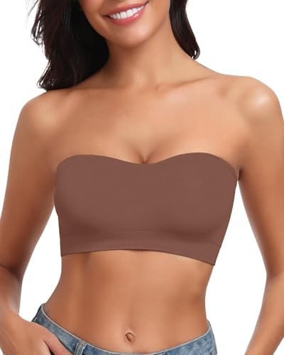 Strapless Bra for Women Bandeau Bras Seamless Wireless Padded Bandeau Top Non-Slip Tube Top | Amazon (US)