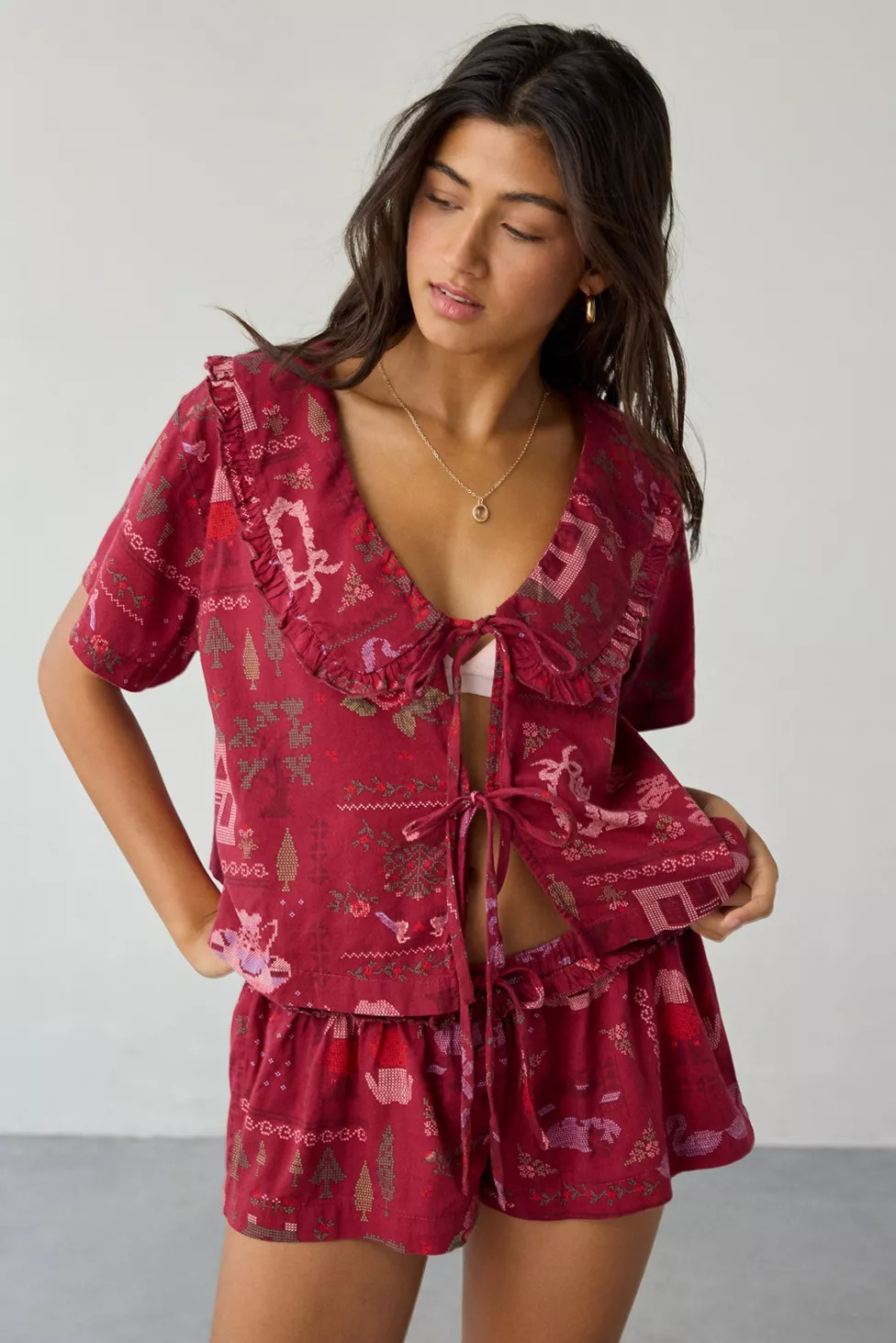 Out From Under Sweet Dreams Tie-Front Top + Micro Short PJ Set | Urban Outfitters (US and RoW)
