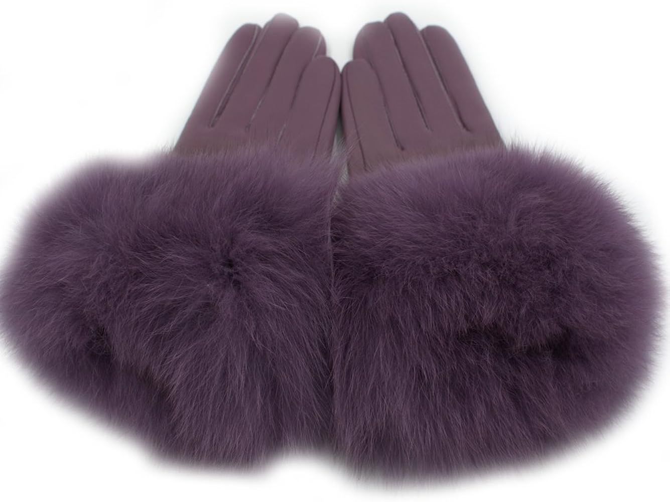 Yosang Women Genuine Lambskin Leather Winter Lined Gloves with Fox Fur Trim | Amazon (US)