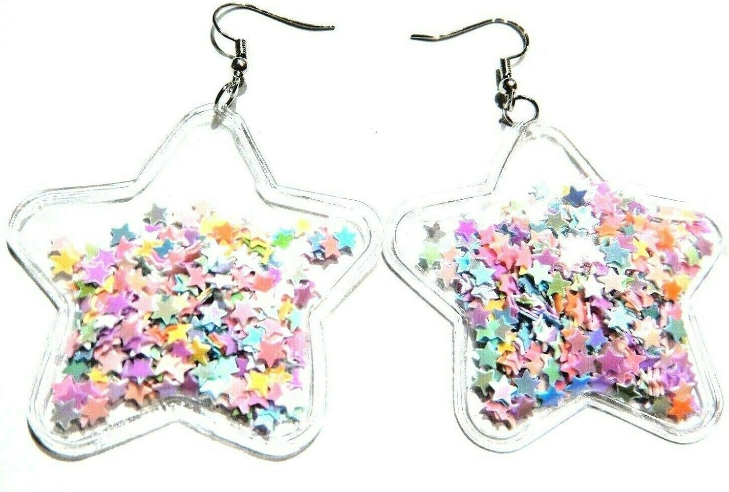 Puffy Rainbow Glitter Confetti Bubble Star Earrings kawaii kitsch pop pendants | Amazon (US)
