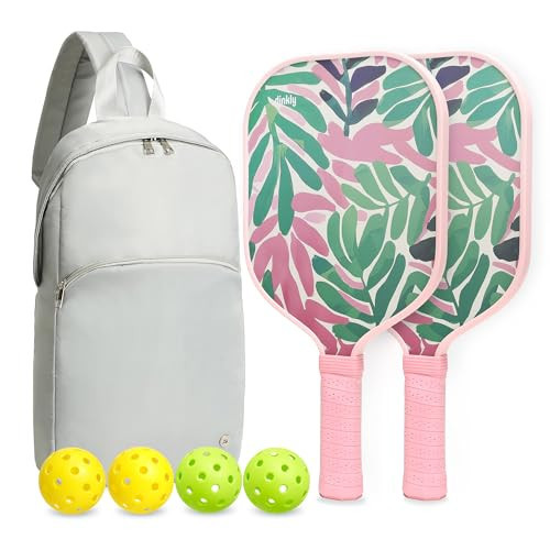 Dinkly Pickleball Paddles Set of 2 - USAPA Approved Graphite Pickleball Racket, 2 Pickleball Rackets, 4 Balls and 1 Portable Carry Bag, Pink Pickle Ball Set for Men Women Beginners, Palm Pink | Amazon (US)