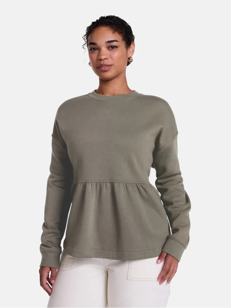 Scenario Women's Peplum Fleece Pullover with Long Sleeves, Size XS-XXXL | Walmart (US)