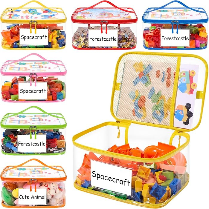 Upgraded 6 Pack Clear Toy Storage Bag - with Name Tag Manual Pocket, Transparent PVC Toy Organize... | Amazon (US)