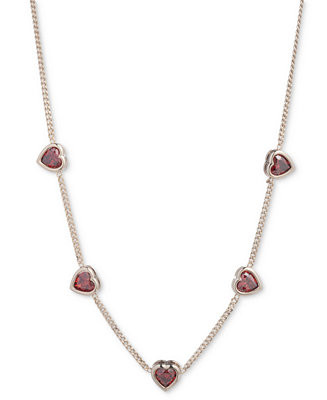 Gold-Tone Red Cubic Zirconia Heart Statement Necklace, 16" + 3" extender | Macy's