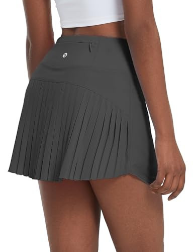 BALEAF Women's Pleated Tennis Skirts High Waisted Lightweight Athletic Golf Skorts Skirts with Shorts Pockets Gray X-Large | Amazon (US)