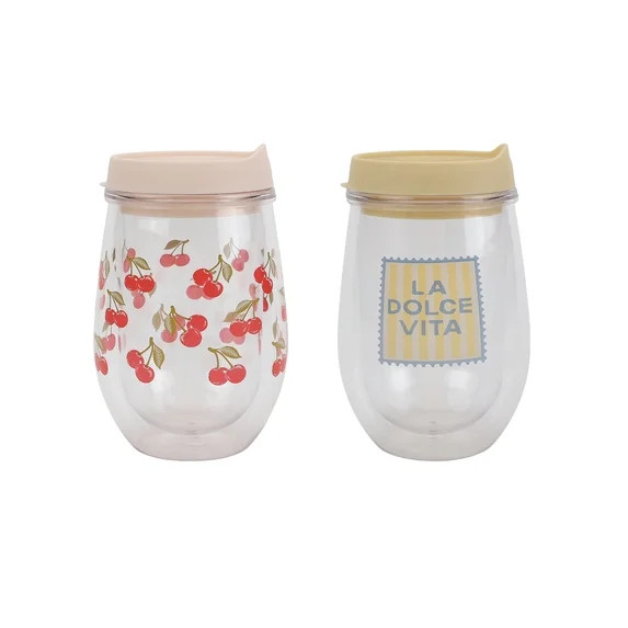 Just Feed Me by Jessie James Decker 2-Pack 12oz Printed Wine Tumbler Set, Dolce Vita and Cherry | Walmart (US)