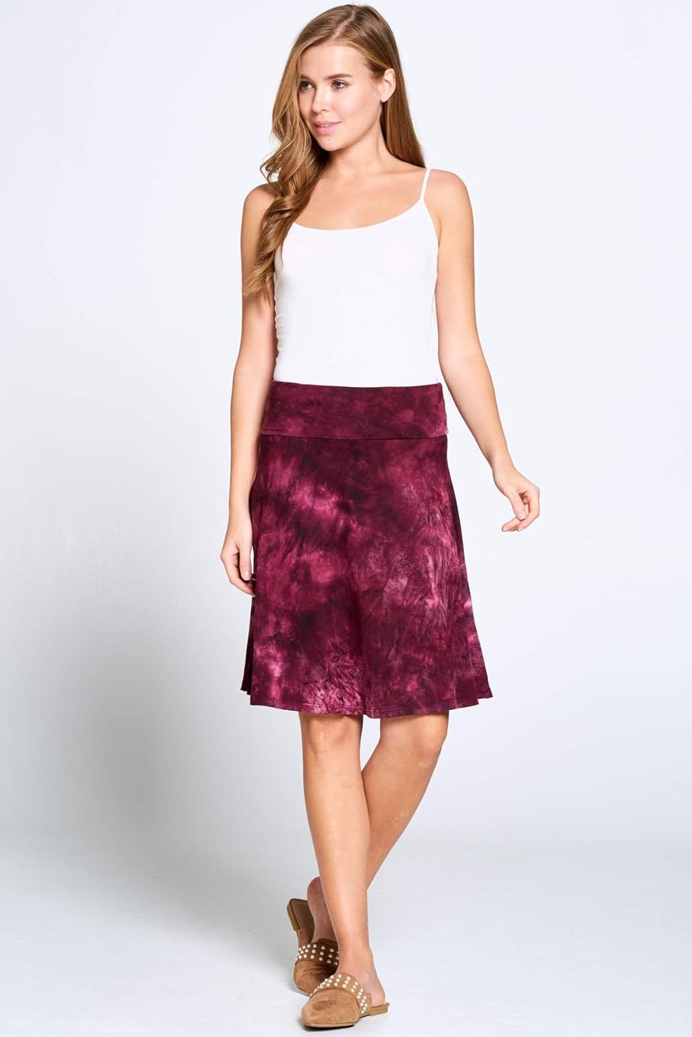 Popana Womens Casual Knee Length A-Line Stretch Midi Skirt Plus Size Made in USA | Amazon (US)