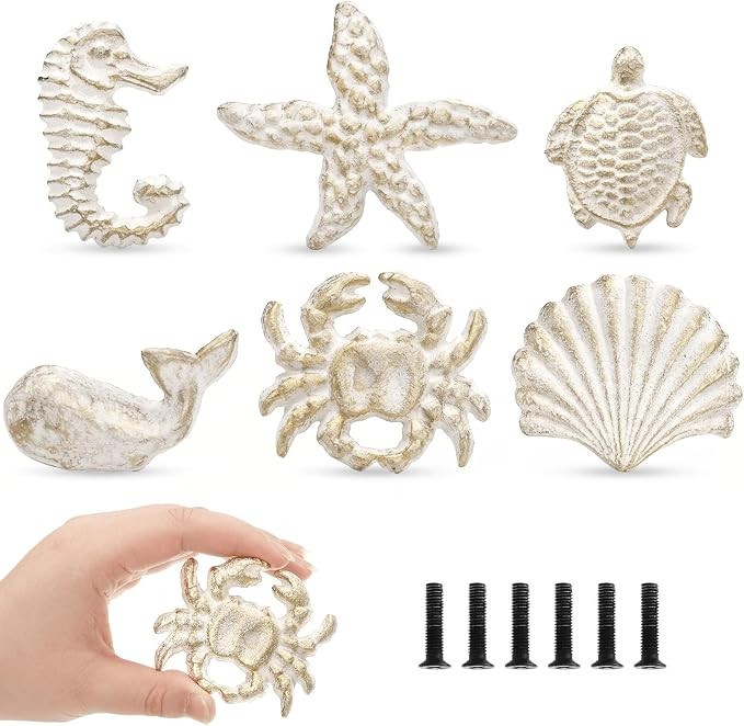6 Pcs Ocean Themed Cabinet Knobs, Metal Drawer Knobs for Dresser, Cupboard, Cabinet Drawer Pull H... | Amazon (US)