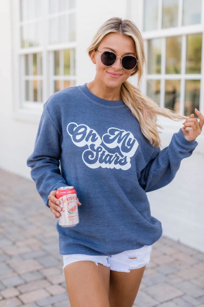 Oh My Stars Retro Navy Graphic Corded Sweatshirt | Pink Lily