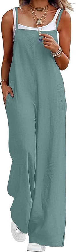 Lepunuo Womens Casual Loose Jumpsuits Summer Boho Wide Leg Rompers Sleeveless Overalls with Pocke... | Amazon (US)