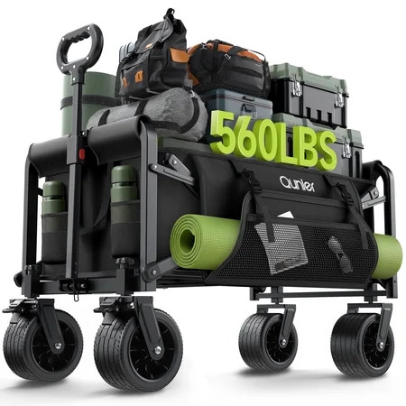 Qunler 560lbs Large Collapsible Folding Wagon with Oversized Tank Wheels, Heavy Duty Big Bucket Utility Garden Cart with Side Pocket for Sports, Shopping, Camping, Kids, Black | Walmart (US)