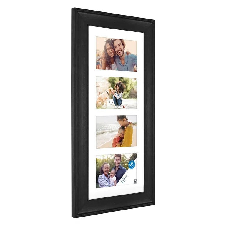 Mainstays 4x6 4-Opening Matted Wall Collage Picture Frame, Black | Walmart (US)