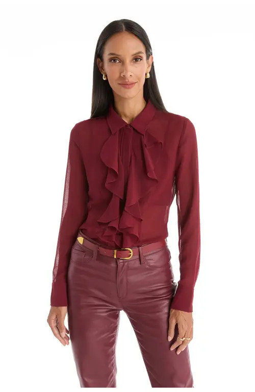 The Noli Shop Georgia Semi-Sheer Blouse in Burgundy at Nordstrom, Size Small | Nordstrom