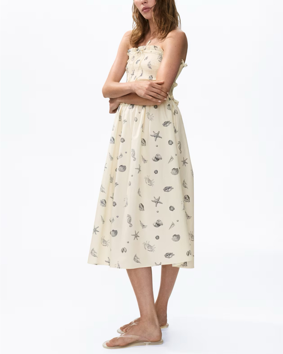 Seashell print smocked strapless midi dress 

#LTKSeasonal