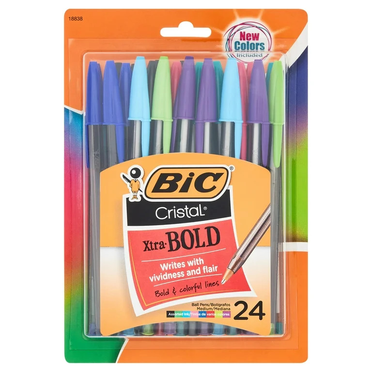 BIC Cristal Xtra Bold Ball Point Pens, Bold Point (1.6mm), Assorted Colors, 24-Count | Walmart (US)