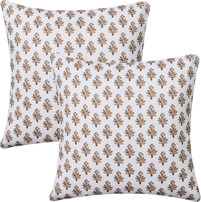 Outdoor Pillow Covers 18x18 Set of 2 Boho Brown Floral Accent Print Decorative Throw Pillow Cases... | Amazon (US)