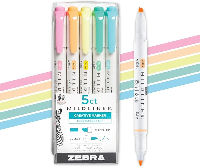 Zebra Pen Mildliner Dual-Tip Highlighter Marker Set, Broad and Fine Point Tips, No Bleed, Ideal f... | Amazon (US)