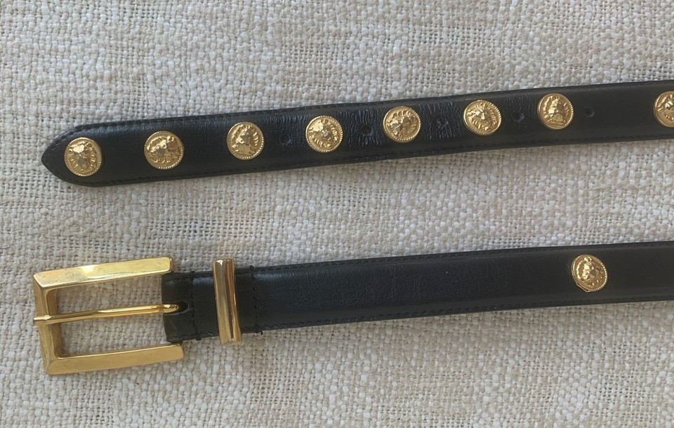 Vintage 1980's Tarox Ta'Rox Belt Sz L Black Leather Gold Lion Head Studs Italy | eBay US